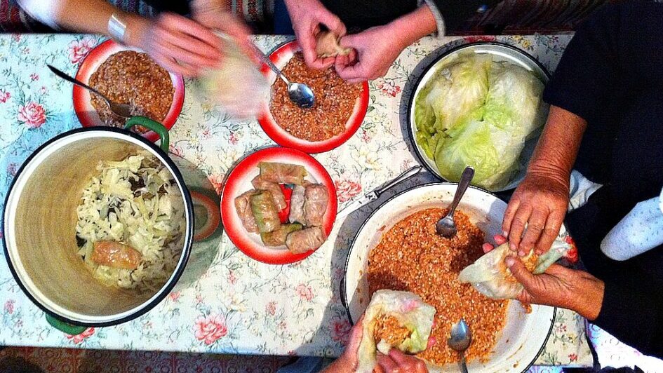 Cooking stuffed cabbage in Hungary