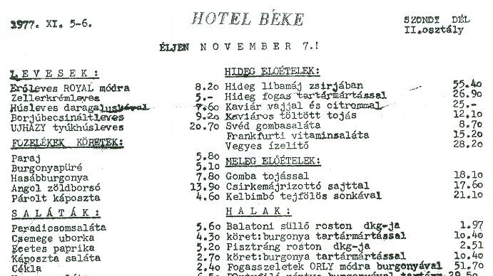old Hungarian menu